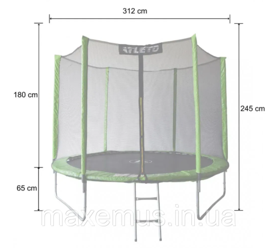 Батут детский Atleto 312 см с защитной сеткой и лестницей батут для детей садовый батут зеленый Мостиска