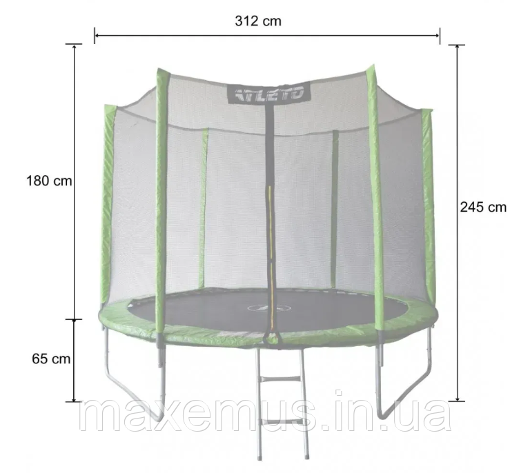 Батут детский Atleto 312 см с защитной сеткой и лестницей батут для детей садовый батут зеленый Мостиска - изображение 4