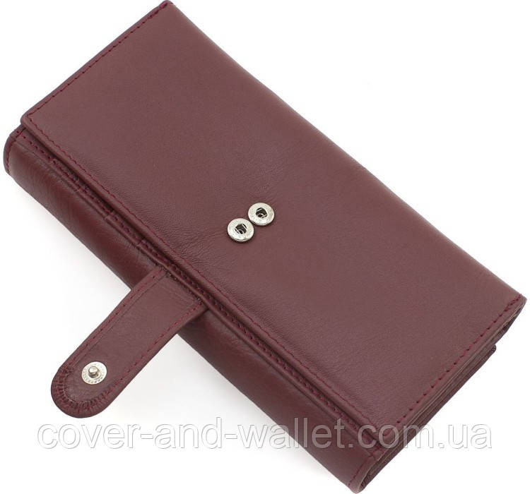 Женский бордовый кожаный кошелек на много карточек Marco Coverna Киев - изображение 2