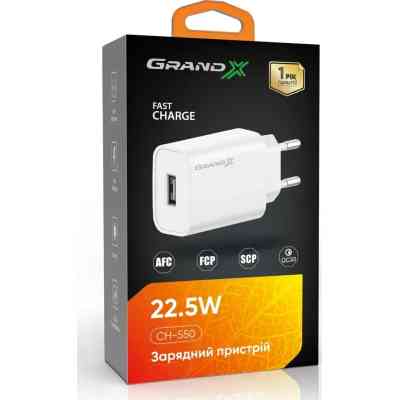 Зарядное устройство Grand-X CH-550W Quick Charge USB QC3.0 Black (CH-550W) Винница
