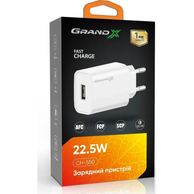 Зарядное устройство Grand-X CH-550W Quick Charge USB QC3.0 Black (CH-550W) Винница - изображение 3