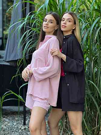 Костюм-двійка жіночий літній креп-жатка Чорний L Харків