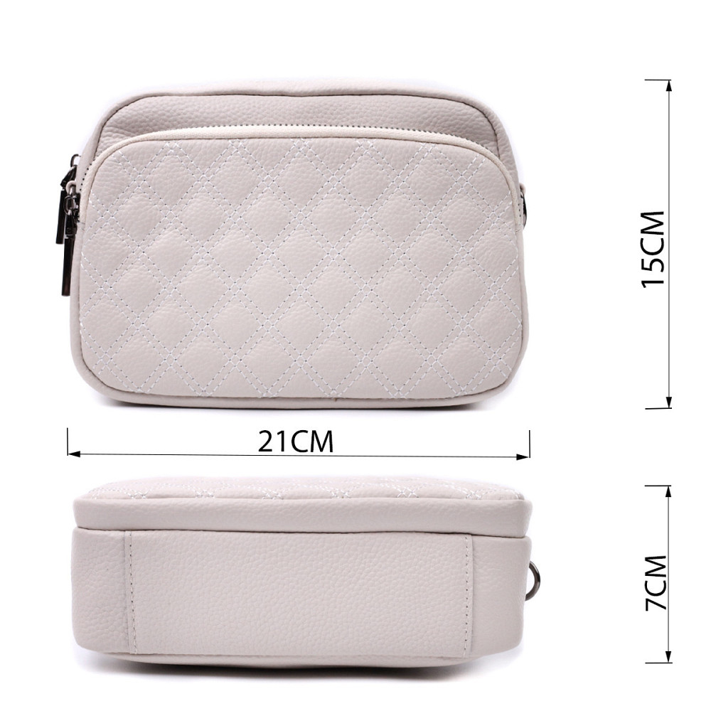 Сумка для жінок прошита ромбами на лицьовій стороні з натуральної шкіри Vintage 22633 Біла Київ - фото 3