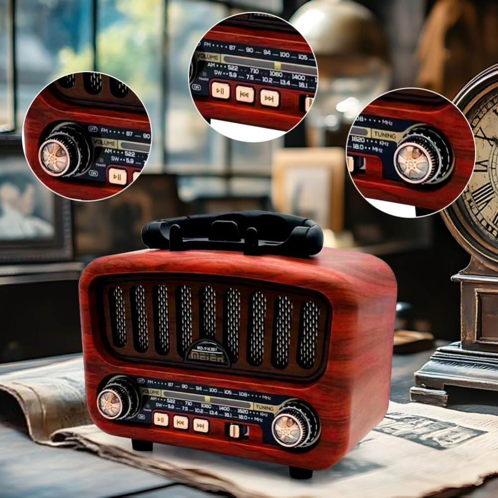 Ретро-радіо Pilanmall AM/FM/SW з Bluetooth 5.0 — Портативна акустика, Акумулятор 1800 мАг, Solar, USB, TF, AUX Київ - фото 7