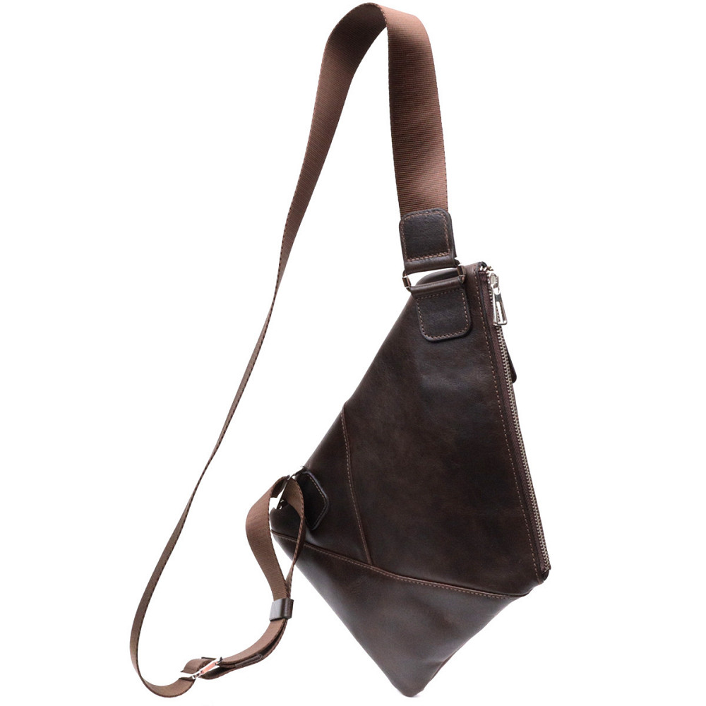 Стильная мужская сумка на плече из натуральной кожи Коричневая (GRANDE PELLE) Киев - изображение 6