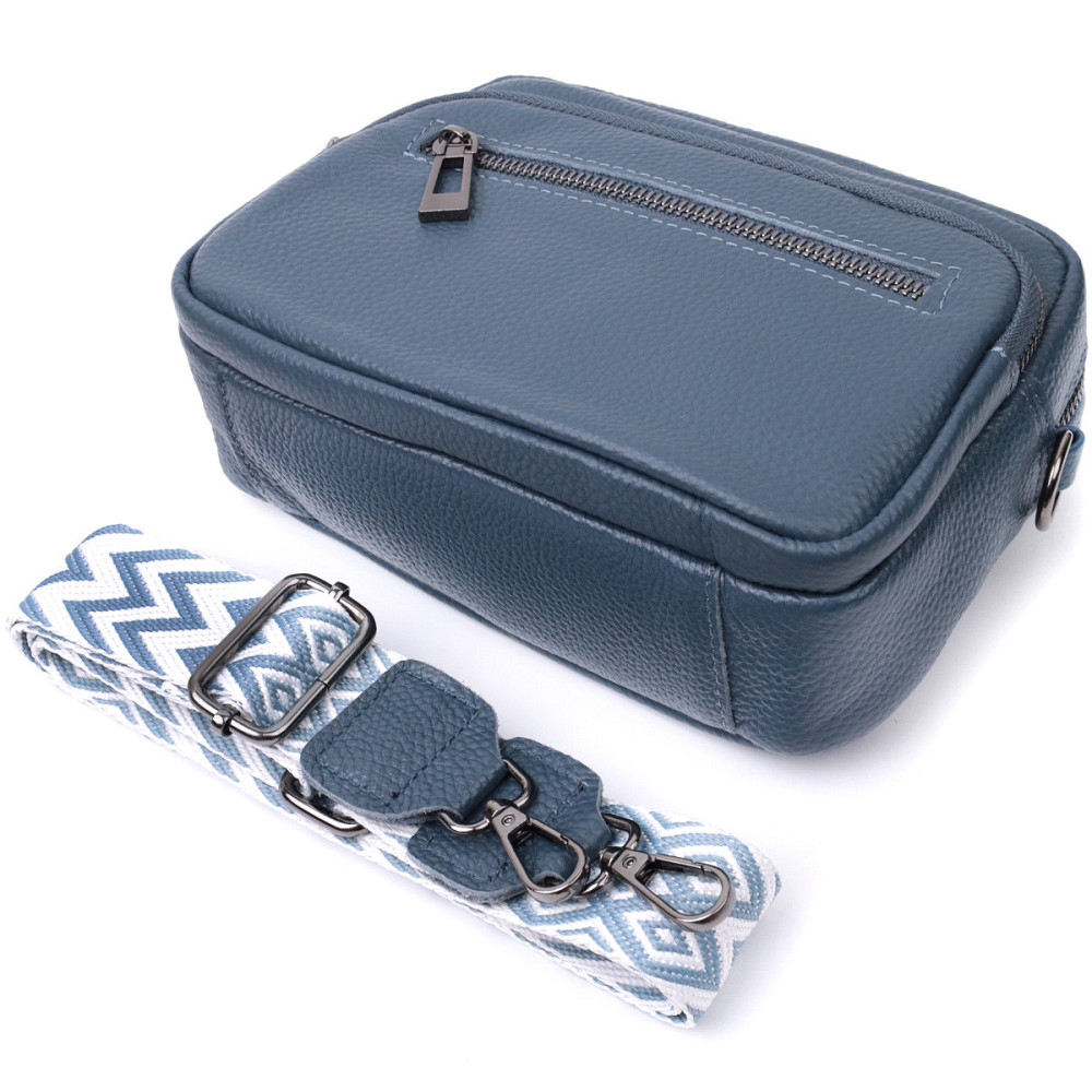 Оригінальна сумка жіноча з накладною кишенею з натуральної шкіри Vintage 22641 Синя Київ - фото 8