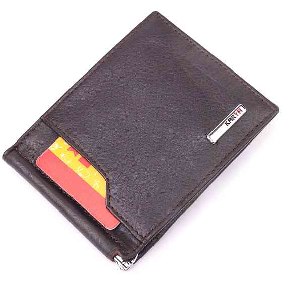 Надійний чоловічий затиск із натуральної шкіри Коричневий (KARYA) Київ