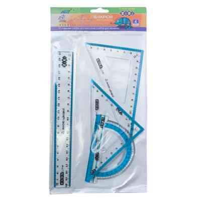 Линейка ZiBi Комплект: линейка 20см, 2 угольника, транспортир, с голубой полоской (ZB.5680-14) Винница