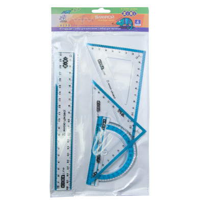 Лінійка ZiBi Комплект: лінійка 20см, 2 косинця, транспортир, з блакитною смужкою (ZB.5680-14) Вінниця - фото 1