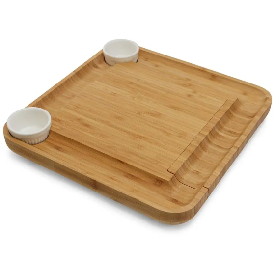 Бамбуковая доска для сыра с ножами и вилками, деревянная менажница размером 34×34×4 см Каменец-Подольский