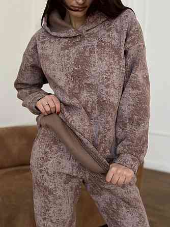 Теплий спортивний костюм жіночий мармуровий принт на флісі Бежевий L-XL Харків