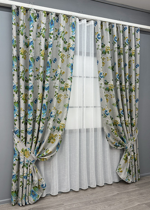 Комплект штор VR-Textil Лен Прованс 150х270 2шт и Тюль 600х270 2082ш-115т Разноцветный с белым 71-217/5 Киев - изображение 2