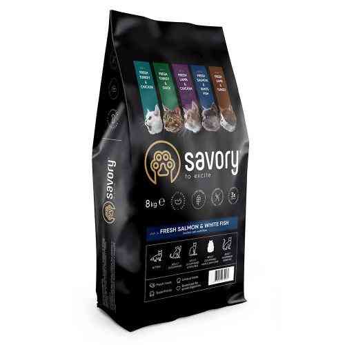 Корм сухий Savory Adult Cat Gourmand Fresh Salmon and White Fish для довгошерстих котів зі свіжим.лососем і білою.рибою 8 кг Київ