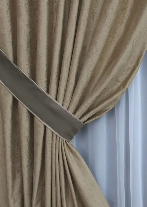 Шторна тканина оксамит (бархат) колекція "Афіна" Туреччина, висота 3м колір темно-бежевий 1542ш Київ - фото 4