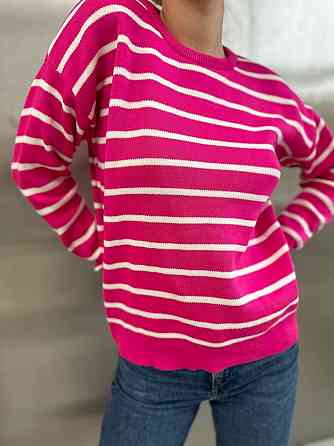 Жіночий базовий смугастий светр оверсайз вовна 70% акрил 30% Малина Одеса