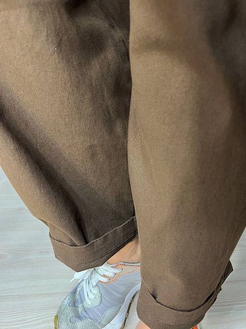 Брюки женские A-N 712 МОМ jeans широкие бананы облегченный тонкий коттон с ремнем коричневые, коричн Одесса - изображение 6