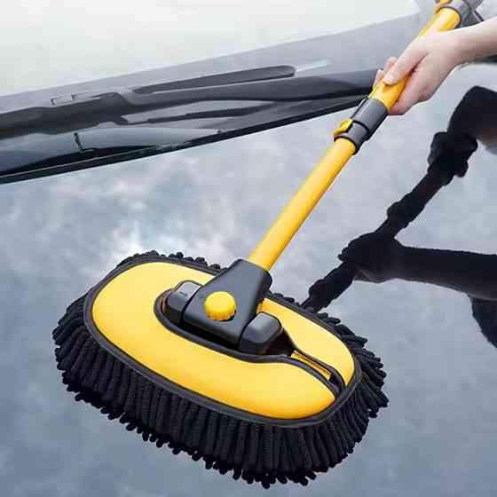 Швабра автомобільна для мийки з висувною телескопічною вигнутою ручкою розмір 28х100 см, жовта Кам'янець-Подільський