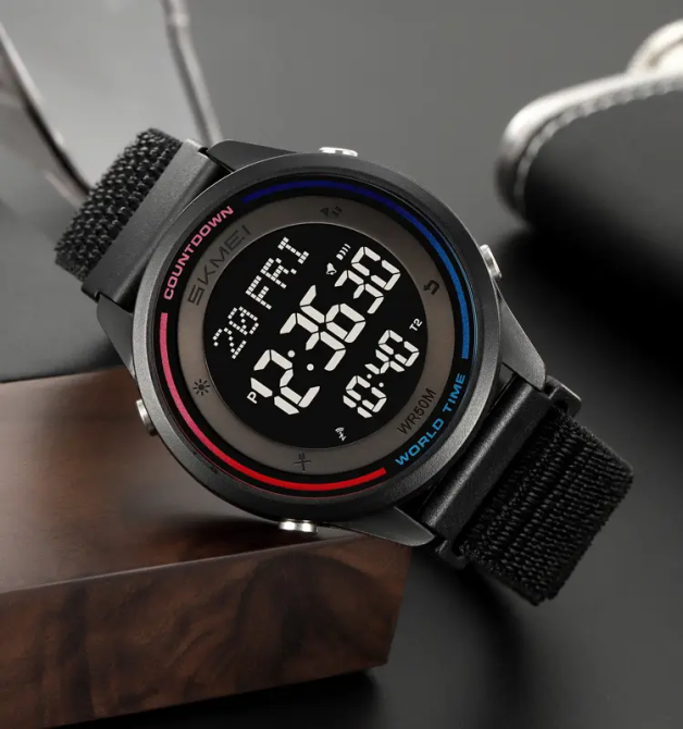 Годинник чоловічий наручний спортивний Skmei 2412 з нейлоновим ремінцем на липучці (Чорний) Київ - фото 5