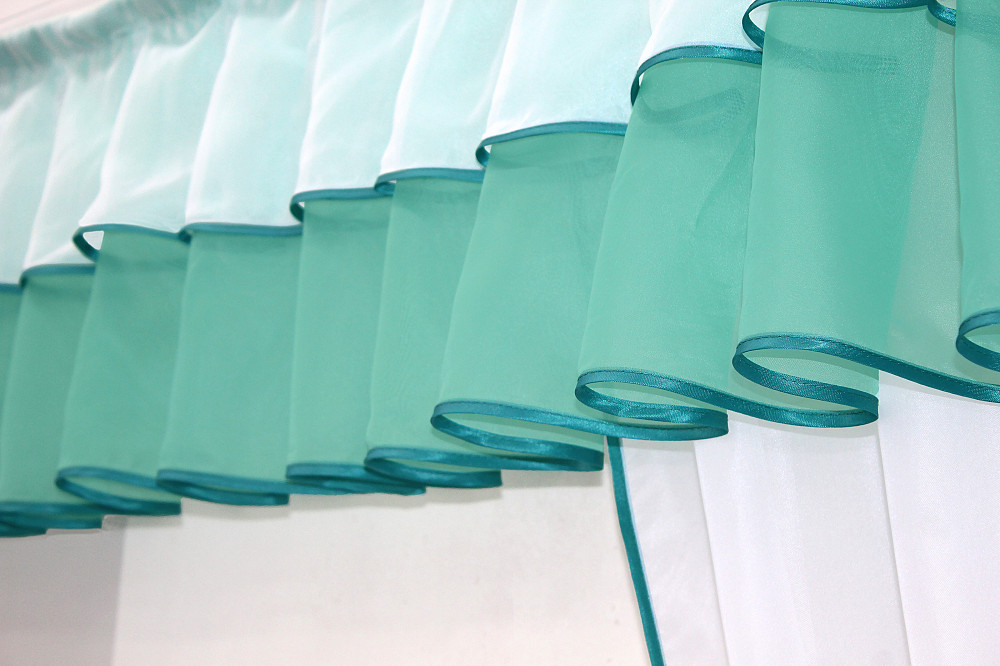 Кухонный комплект VR-Textil № 00к шторка с ламбрекеном белый с бирюзовым 200х170 см (59-759) Киев - изображение 4