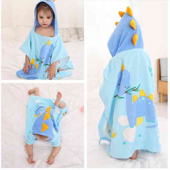 Детское Полотенце Пончо Lovely Svi  – Пляжное Полотенце с Капюшоном Дино М (1-6 лет) Голубой Махра Хлопок Киев