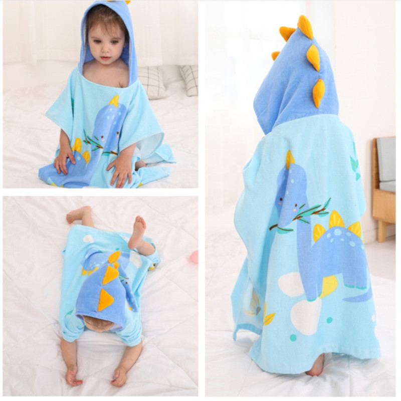 Детское Полотенце Пончо Lovely Svi  – Пляжное Полотенце с Капюшоном Дино М (1-6 лет) Голубой Махра Хлопок Киев - изображение 5