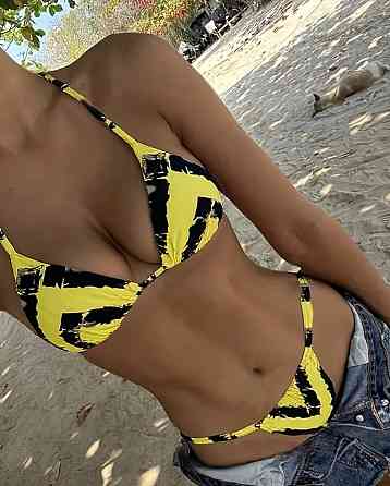 Раздельный купальник шторками на завязках S желто-черный Киев