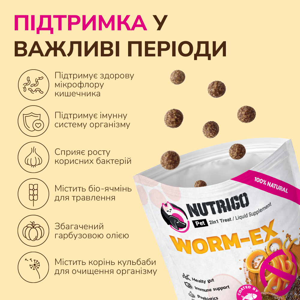 LK Baits Pet Nutrigo Worm-Ex Mini Функціональні ласощі для собак дрібних порід з рослинним комплексом для кишківника (Ø 15 мм), 75 г Київ - фото 4