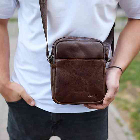Чоловіча шкіряна сумка з натуральної шкіри коричневий месенджер Київ