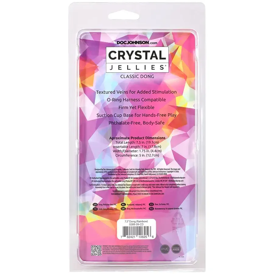 Дилдо Doc Johnson Crystal Jellies - 7.5 Inch Classic Dong - Rainbow Львів - фото 6