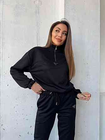 Жіночий повсякденний костюм-двійка: кофта та штани двохнитка-петля Чорний, 44 Одеса