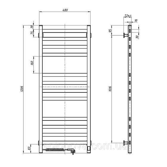 Полотенцесушитель Авангард 480х1200 Sensor левый с таймером, чёрный муар Черновцы