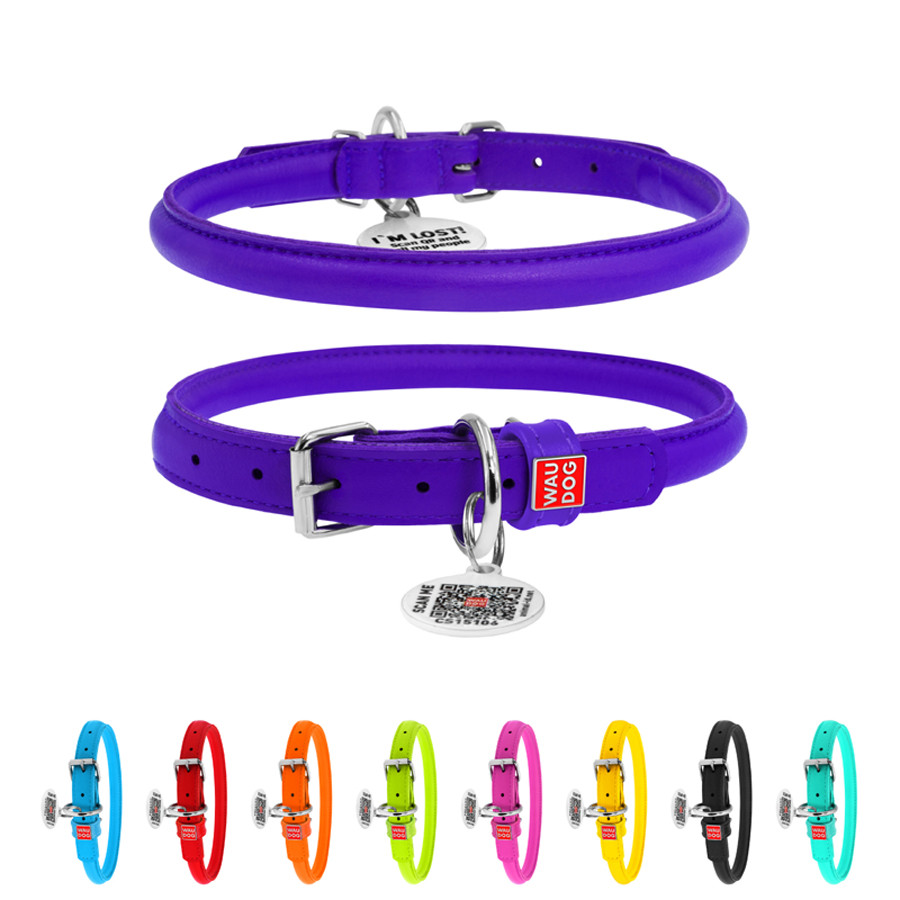 Нашийник для собак шкіряний WAUDOG Glamour з QR паспортом, круглий, Д 13 мм, Дов 45-53 см фіоле Коломыя - изображение 1