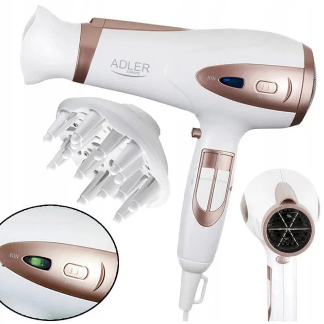 Електричний фен для волосся Adler AD-2248 White 2400 Вт для укладання та сушіння з насадками з іонізацією SE-40 Львів - фото 1