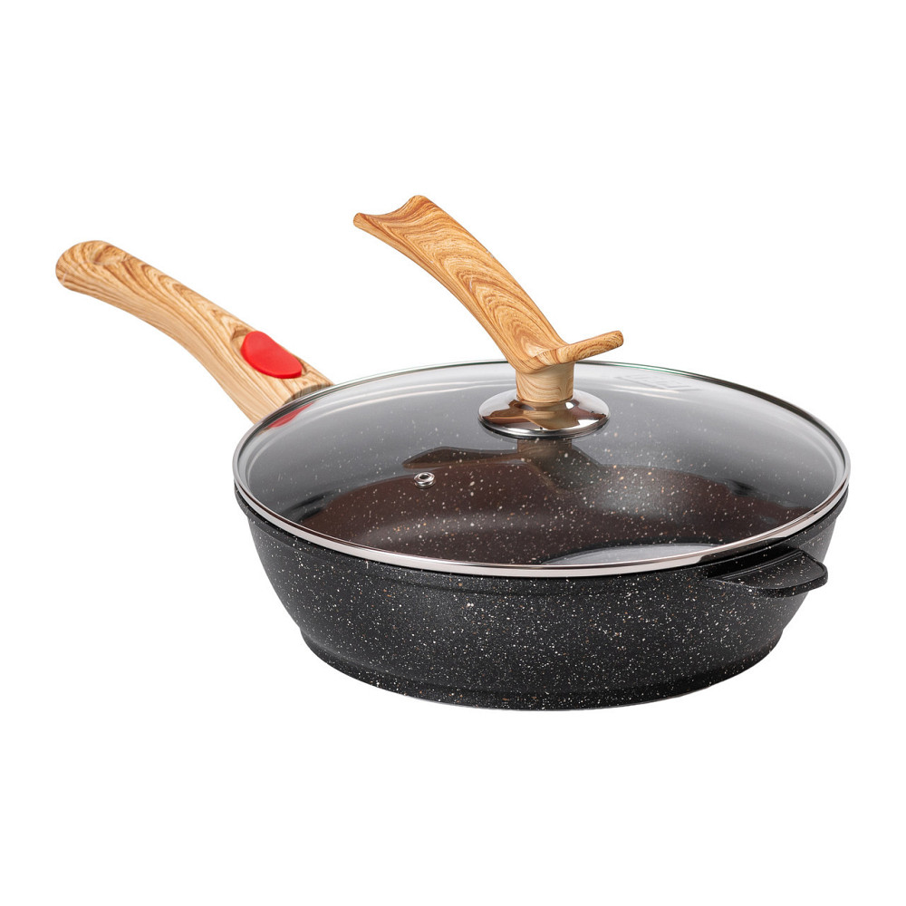 Глибока алюмінієва сковорода з кришкою Ø28 см чорна Київ - фото 7