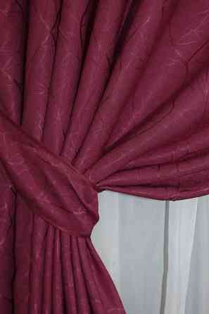 Шторна тканина льон рогожка, колекція "Савана" колір бордовий 571ш Київ