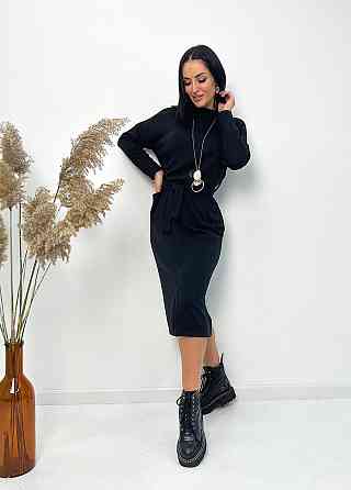 Довга ангорова сукня з поясом "Juliette" оптом | Норма і батал 42-44, Чорний Київ