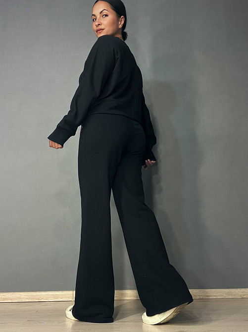 Костюм женский Quzen 485-485 Barbie оверсайз свитшот и брюки палаццо черный, черный, L Киев - изображение 5