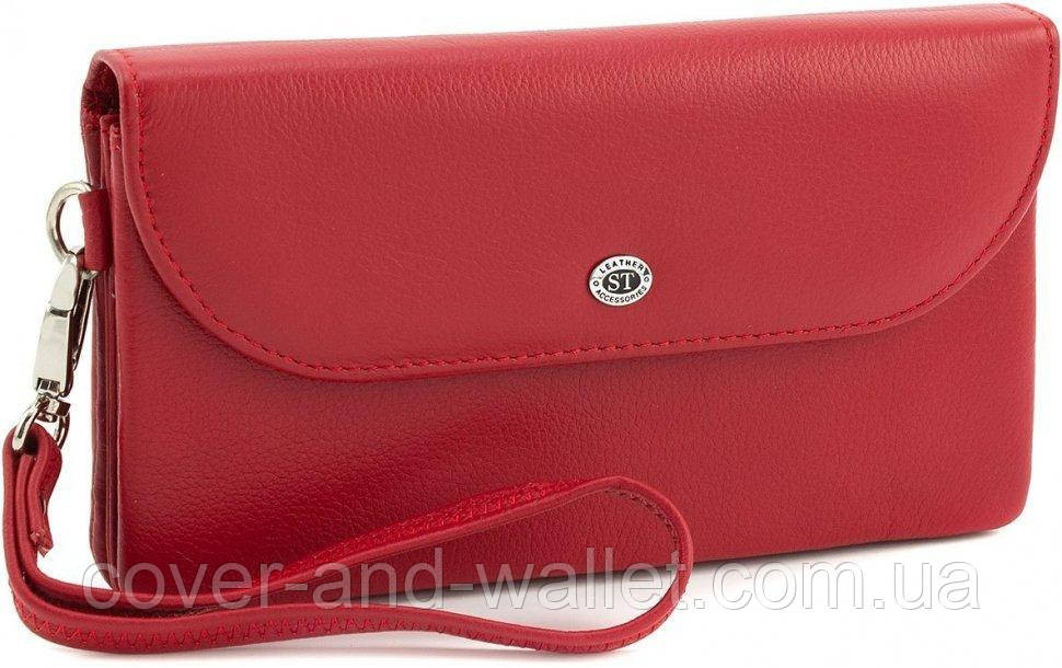 Красный женский кошелек-клатч из натуральной кожи с клапаном на кнопке ST 023 Red Киев - изображение 1