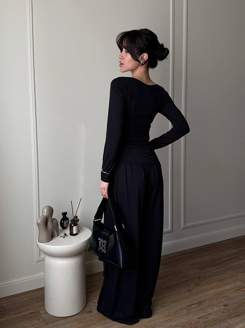 Женский стильный трендовый костюм двойка из вискозы Черный, 46/48 Одесса - изображение 2