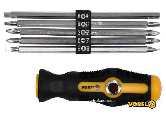 Викрутка двостороння VOREL 64960 : L= 175 мм, (5 насадок) SL, PH, PZ,TORX, HEX, Cr-V, [12/48] Одесса