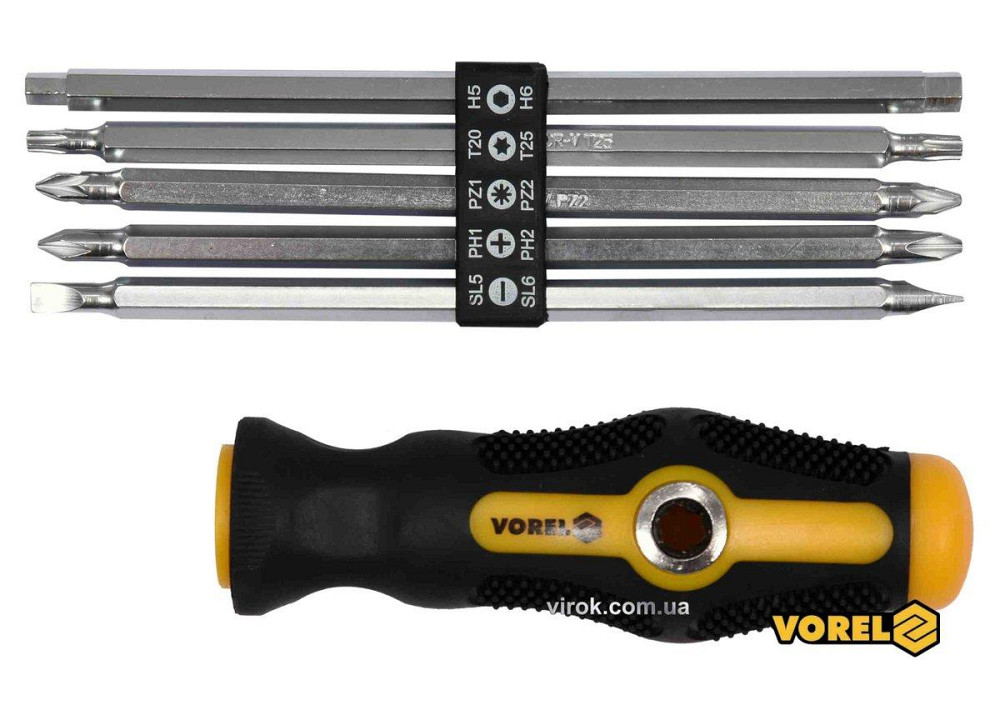 Викрутка двостороння VOREL 64960 : L= 175 мм, (5 насадок) SL, PH, PZ,TORX, HEX, Cr-V, [12/48] Одесса - изображение 1