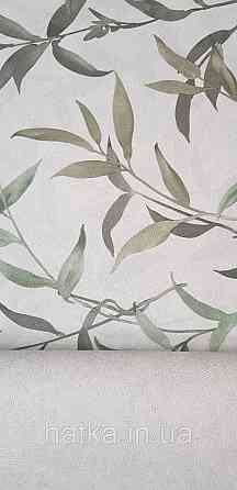 Обои виниловые на флизелине Sintra Adria метровые листья ветки зеленые на сером Киев