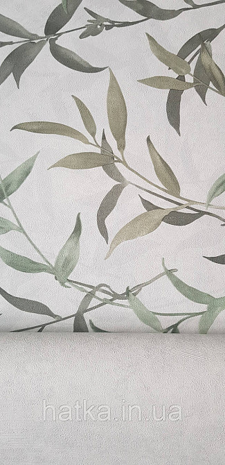 Обои виниловые на флизелине Sintra Adria метровые листья ветки зеленые на сером Киев - изображение 3
