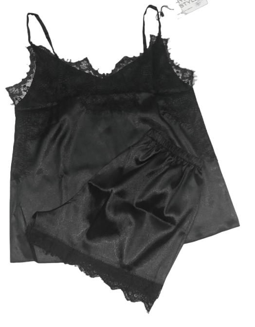 Стрейчевая пижама женская атласная с кружевом Черный M/L Харьков - изображение 4