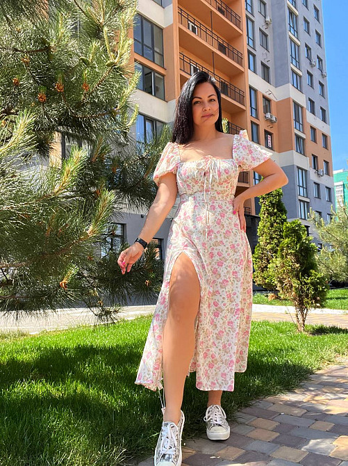 Сукня жіноча літня A-N 2669 квітковий принт розріз шнурок на грудях довге рожева, рожевий, M Київ - фото 5