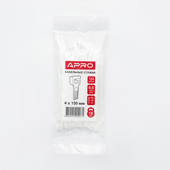 Хомут пластиковий 4,6*400 (5*400)мм універсальний білий 100шт/уп APRO Житомир