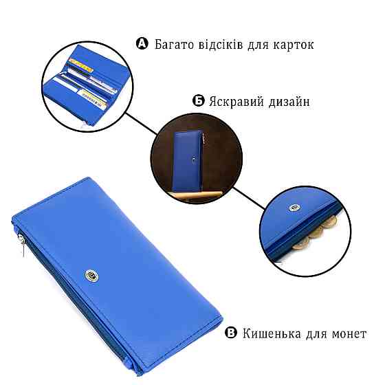 Практичний шкіряний гаманець ST Leather 19379 Блакитний Київ