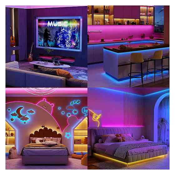Світлодіодна стрічка LED стрічка HOVVIDA RGB 5 м 150 LED 30 LED/м керування APP пульт 44 клавіші музичний режим мікрофон таймер Київ