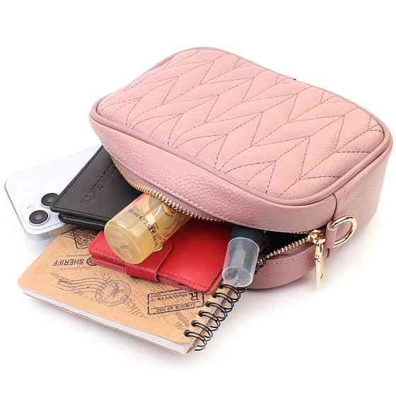 Красивая стеганая женская сумка из натуральной кожи Vintage 22614 Розовая Киев