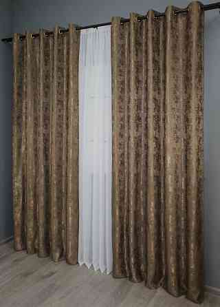 Комплект штор на люверсах VR-Textil Жаккард Sultan YL № 1203ш Коричневый 150х250 см 2 шт (37-0060) Киев